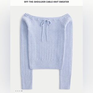 Hollister Light Blue Off-the-Shoulder Cable Knit Sweater